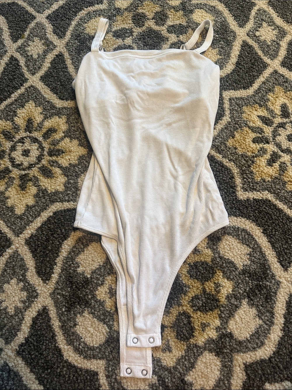 Hollister White Ribbed One-Piece Bodysuit with Snap Crotch